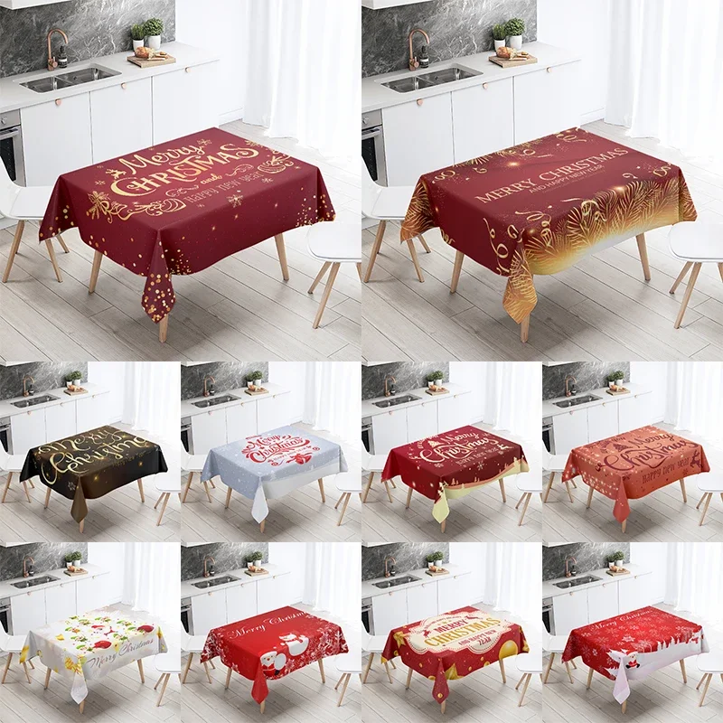 Merry Christmas and Happy New Year Decor Tablecloth Restaurant Banquet Table Decoration Waterproof and Oil Resistant Home Decor