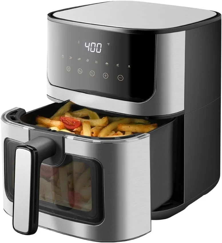

Compact Digital 5qt Air Fryer with Window - 1400W, Non-Stick Basket, 8 Presets for Bake Toast Broil Reheat Bacon - Small Kitchen