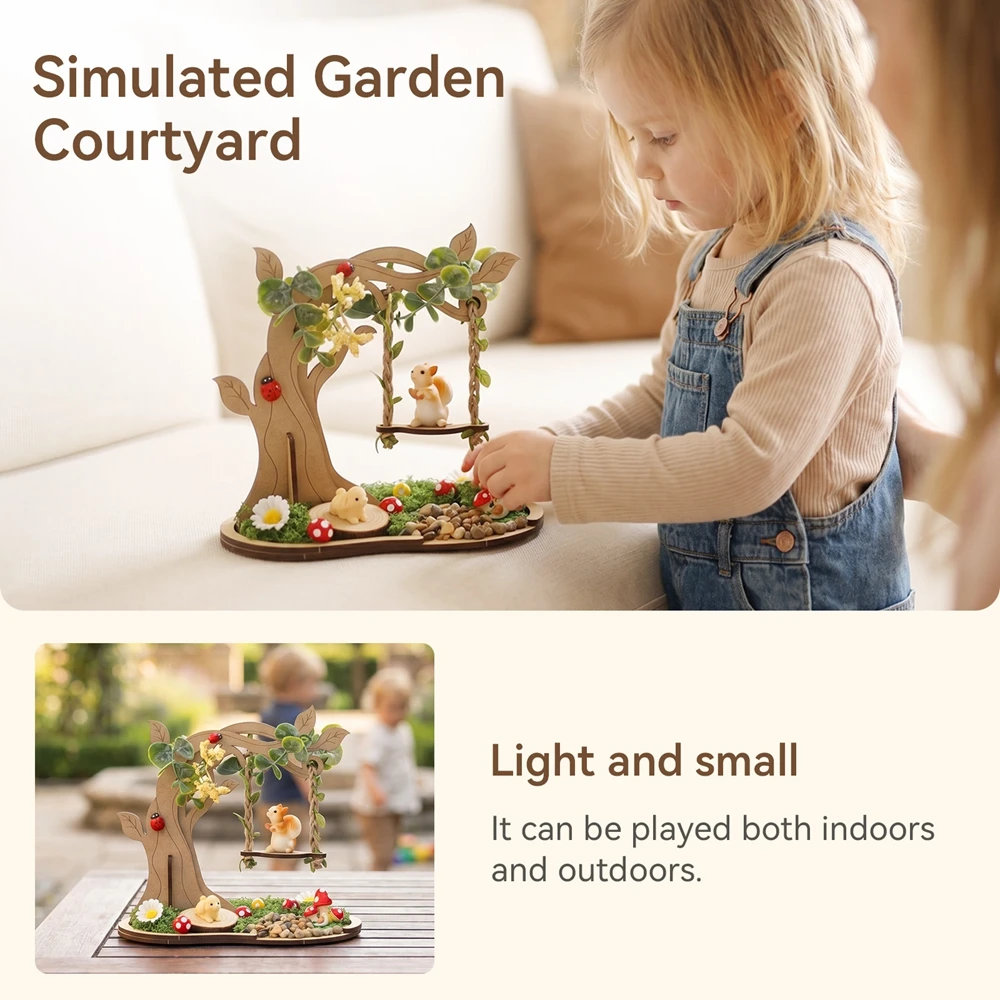 

Baby Gift Baby Room Decoration Craft Ornaments Wooden Tree Swing Miniature Garden Decoration Kit Dollhouse Wood Fairy Elf Door