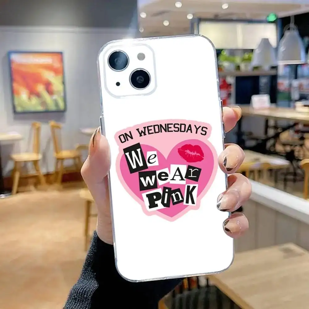 Casing Ponsel Kiss M-Mean Girls untuk iPhone 16,15,14,13,12,11 Pro,Max,Plus,X,XS,XR,SE,Mini Silikon Transparan Lembut
