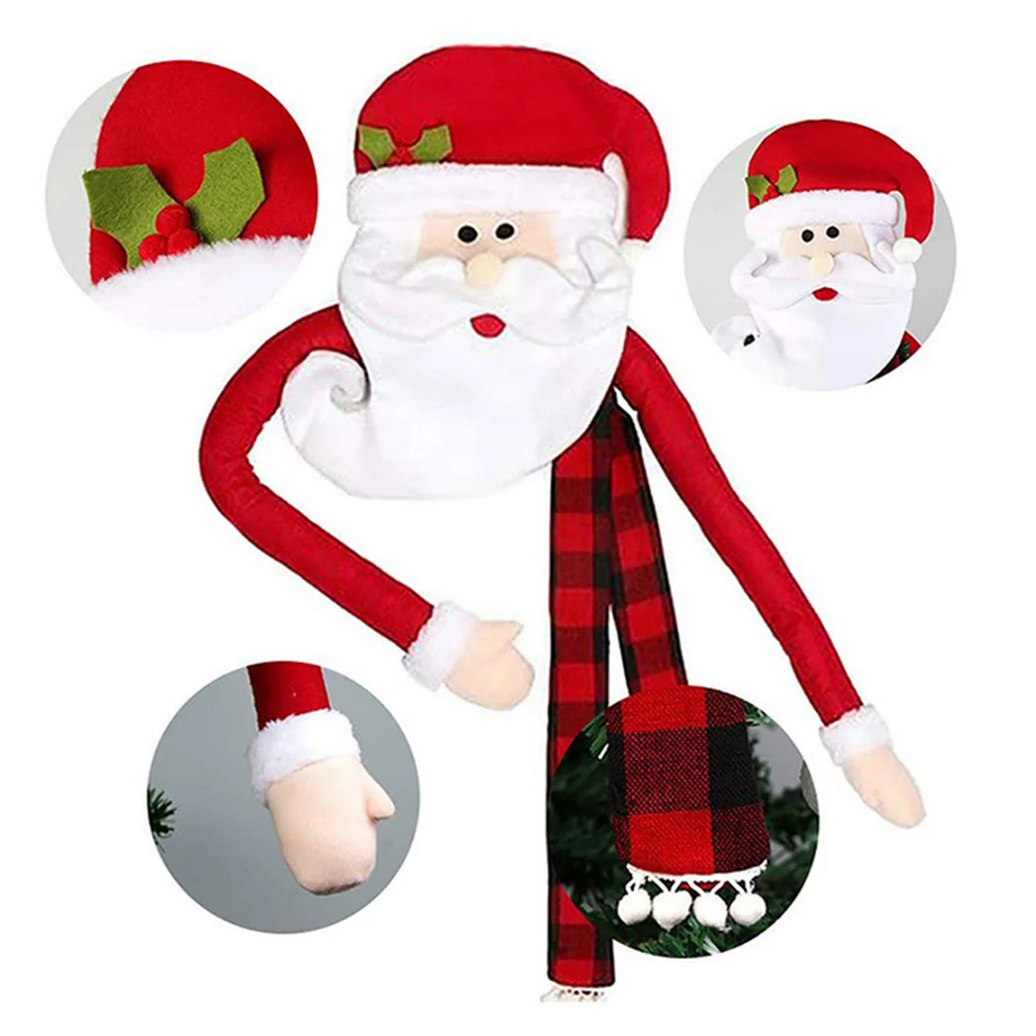 

Christmas Tree Toppers Hugger Ornament with Hat Long Scarf Bendable Arm for Home Shopping Mall Party Xmas Decorations