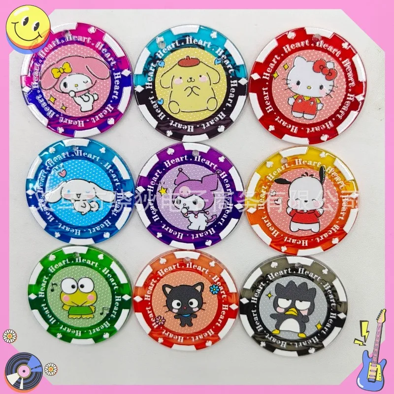 

Cartoon Anime Sanrio Cute Hello Kitty Round Hole Relief printing Handmade DIY jewelry phone chain keychain Accessory materials