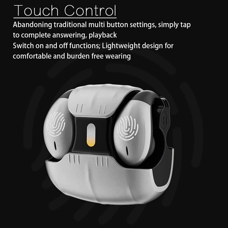 HFES – écouteurs sans fil Bluetooth 5.5, à Conduction osseuse, Clip d'oreille ouvert, lumière respiratoire LED, antibruit, pour la musique