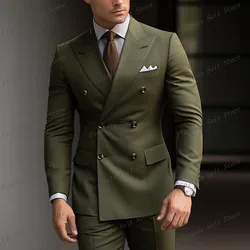 Army Green Men Business Formal Occasion Tuxedos Groom Groomsman Wedding Party Prom Male Suit  2 Piece Set Blazer Pants