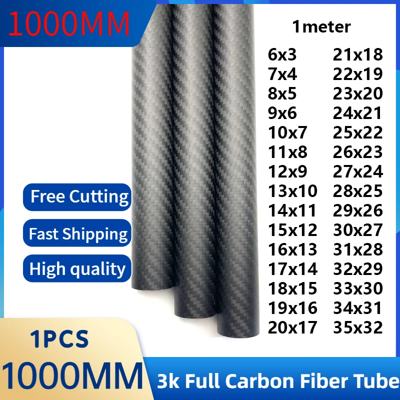 

1PCS Length 1000MM Twill Matte 3K Full Carbon Fiber Tube High Composite Hardness DIY Japan Material Pipe RC Airplane Accessorie