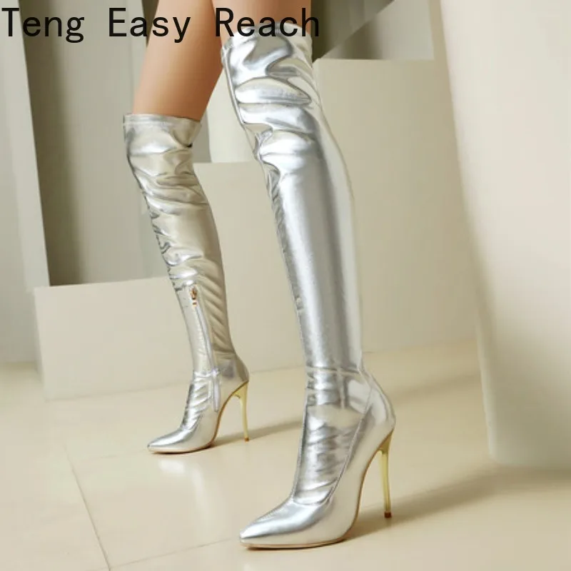 

Пикантные сапоги выше колена, женские сапоги выше колена на высоком каблуке с молнией, эластичные сапоги на толстой платформе, роскошные модные дизайнерские модные стильные туфли