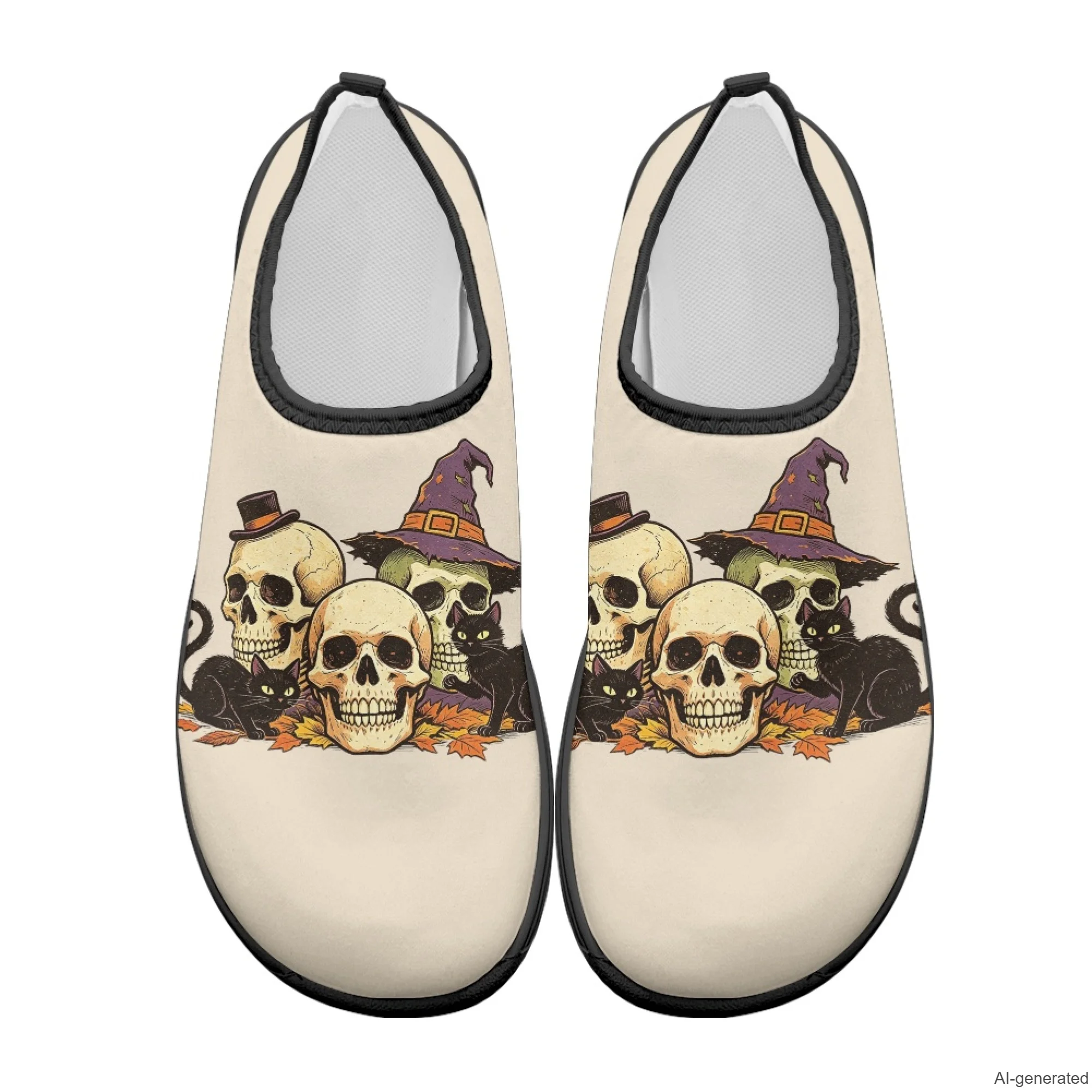 XIXIRIMIDO Halloween Black Cat Print Wide Toe Box Hiking Shoes Casual Sneakers for Men Comfortable Barefoot Waters Shoes