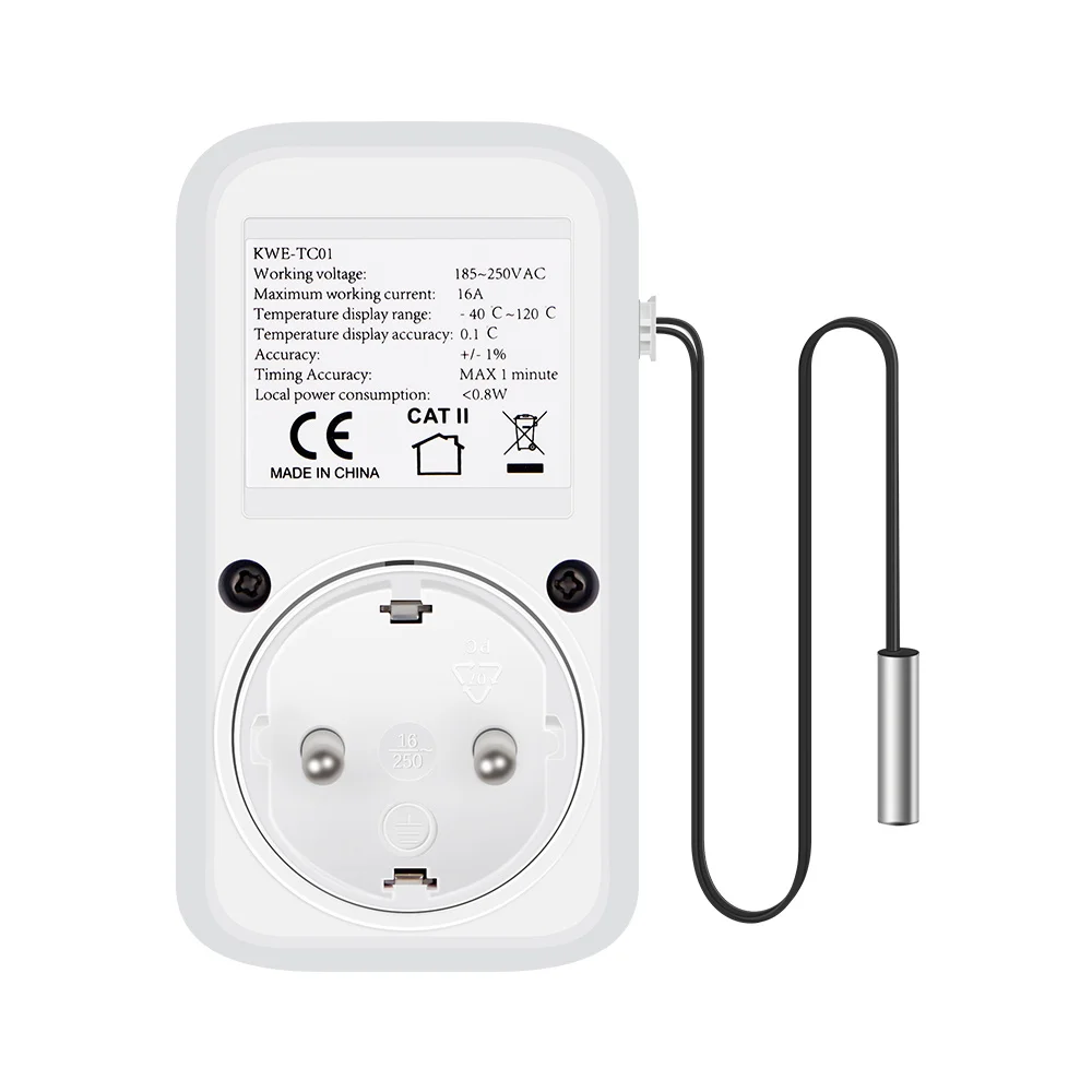 16A 220V Thermostat Digital Temperature Controller Outlet Sensor Socket With Timer Switch Heating Cooling For Aquaculture