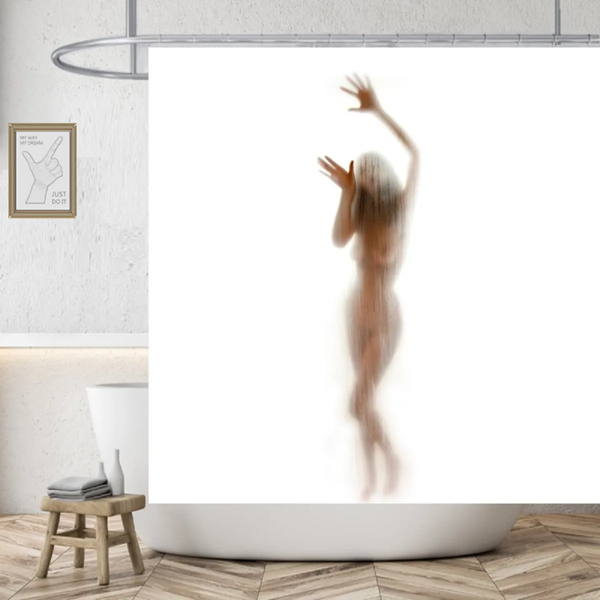 Get Naked Sexy Woman White Shower Curtain Waterproof High Quality Polyester Fabric Beach Washable Original Cortinas Home Decor