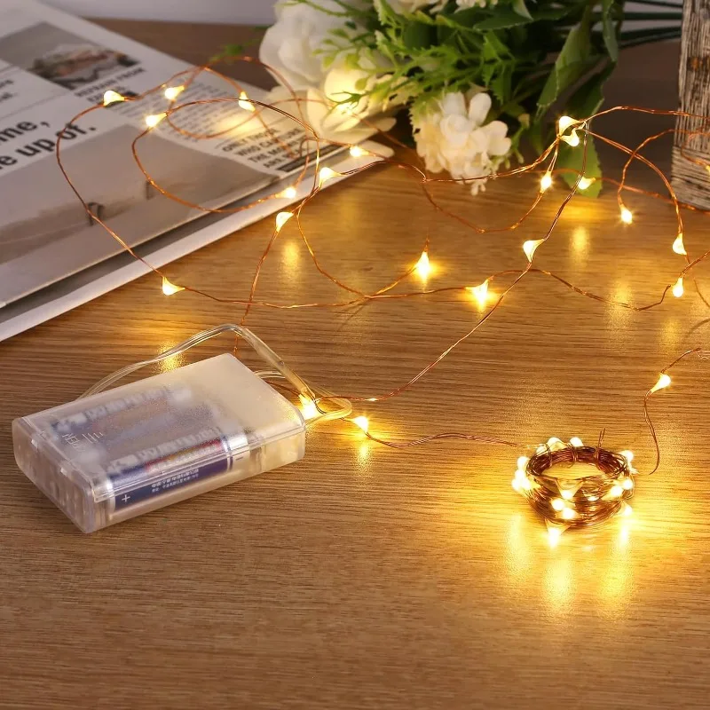 10/20/30M fata luci filo di rame scatola batteria argento luci stringa LED per la decorazione di nozze della festa della camera da letto di natale