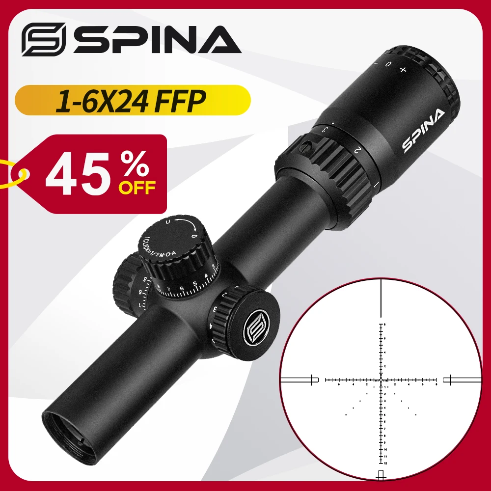 

SPINA FFP 1-6x24 IR Tactical Rifle Scope Hunting Riflescope Collimator Sight with Red Illumination Turret Lock System