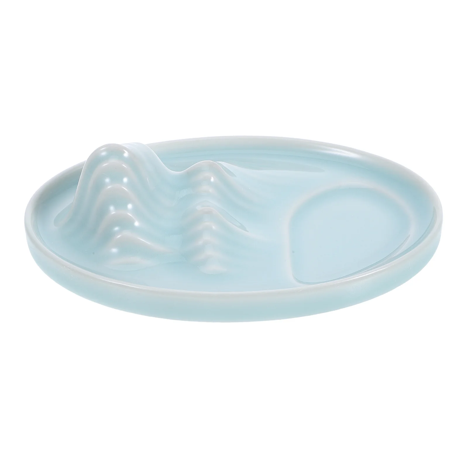 

Blue Porcelain Ink Dish Ceramic Calligraphy Brush Rest Ink Well Multifunctional for Chinese Calligraphy Painting Materials
