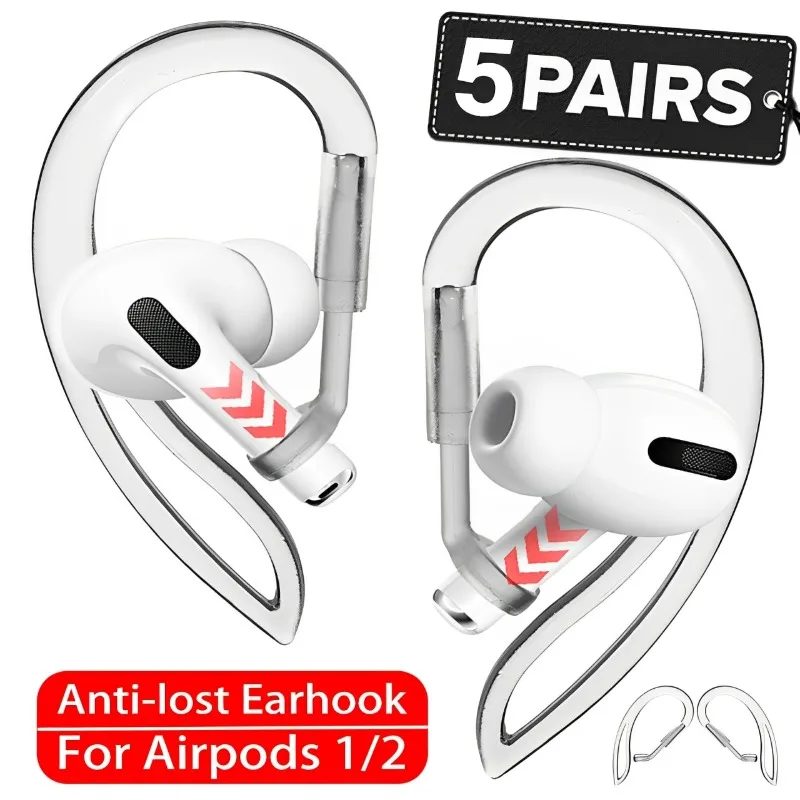 Crochets d'oreille en Silicone Transparent pour Airpods 1/2 génération, embouts de crochets d'oreille réglables pour Sports de plein air, supports antidérapants pour Airpods