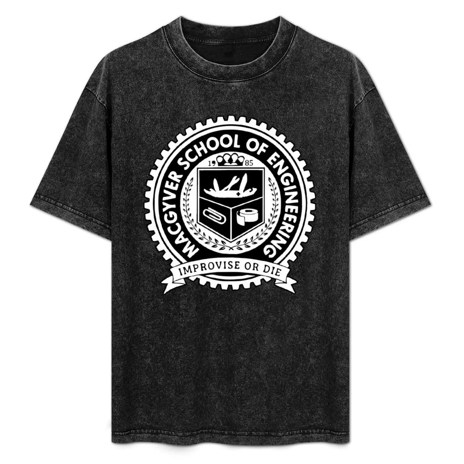 Camiseta Macgyver School of Engineer Improvisational, casual, de manga curta, com ajuste solto