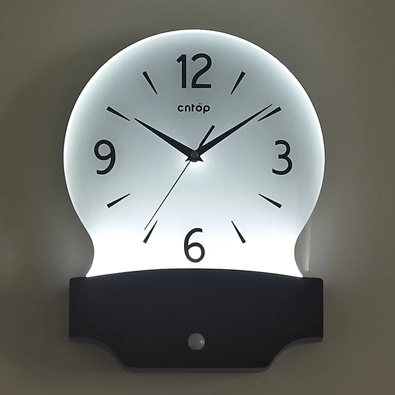 Glass Creative Mute Luminous Wall Clock LED Light Intelligent Induction Manual Living Room Home Wall Clock