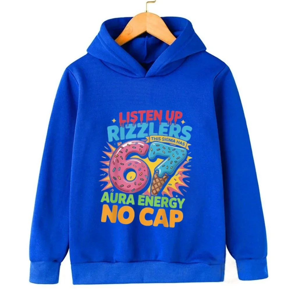 Rizzlers 67 Sigma Hoodie Kids Boys Girls Unisex Streetwear Sweatshirt, Donut Ice‑Cream Graphic Print Long Sleeve Hooded Pullover