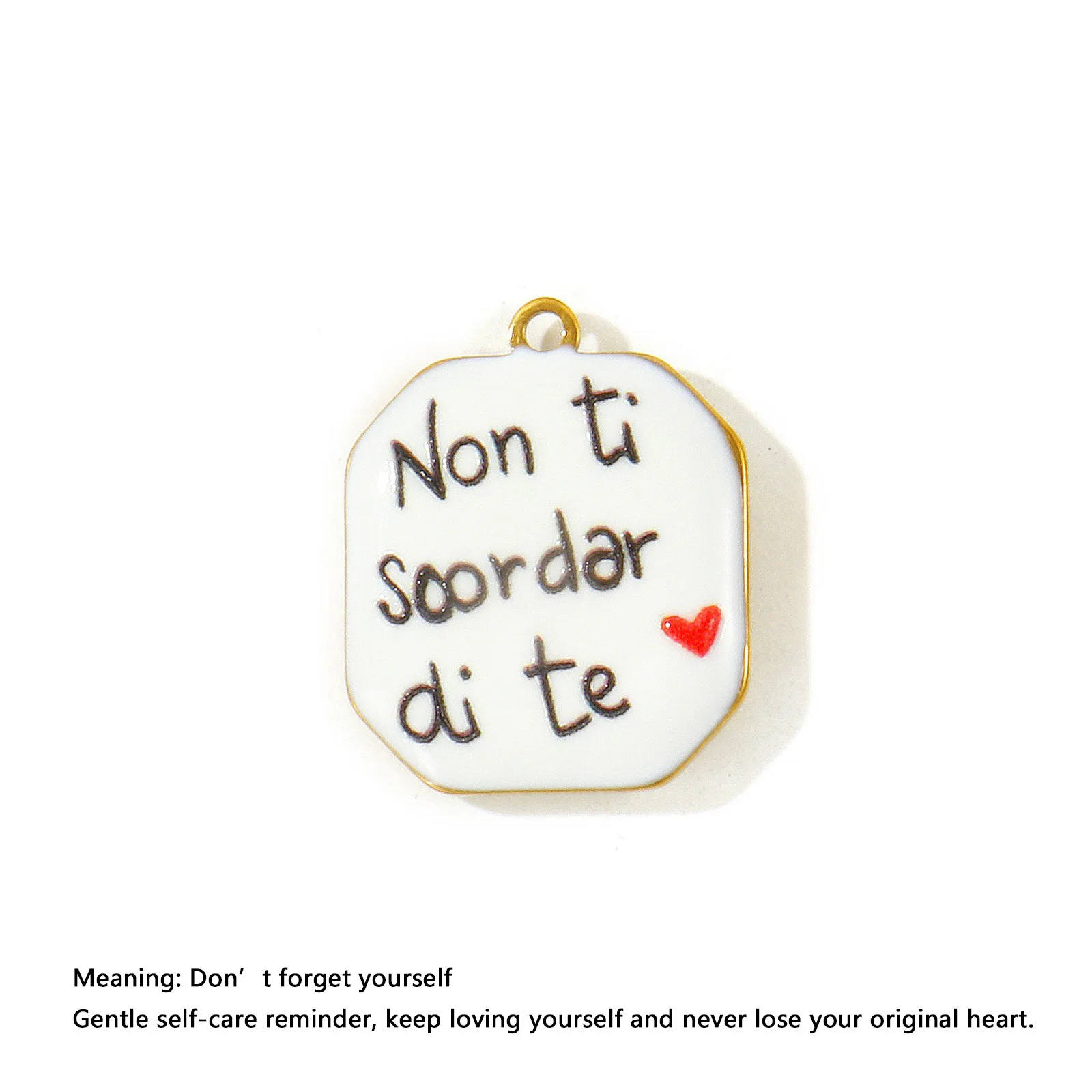 2pcs Enamel Double Sided Print Italian Words Charms Live now Shine always Geometric 304 Stainless Steel Pendant For DIY Making