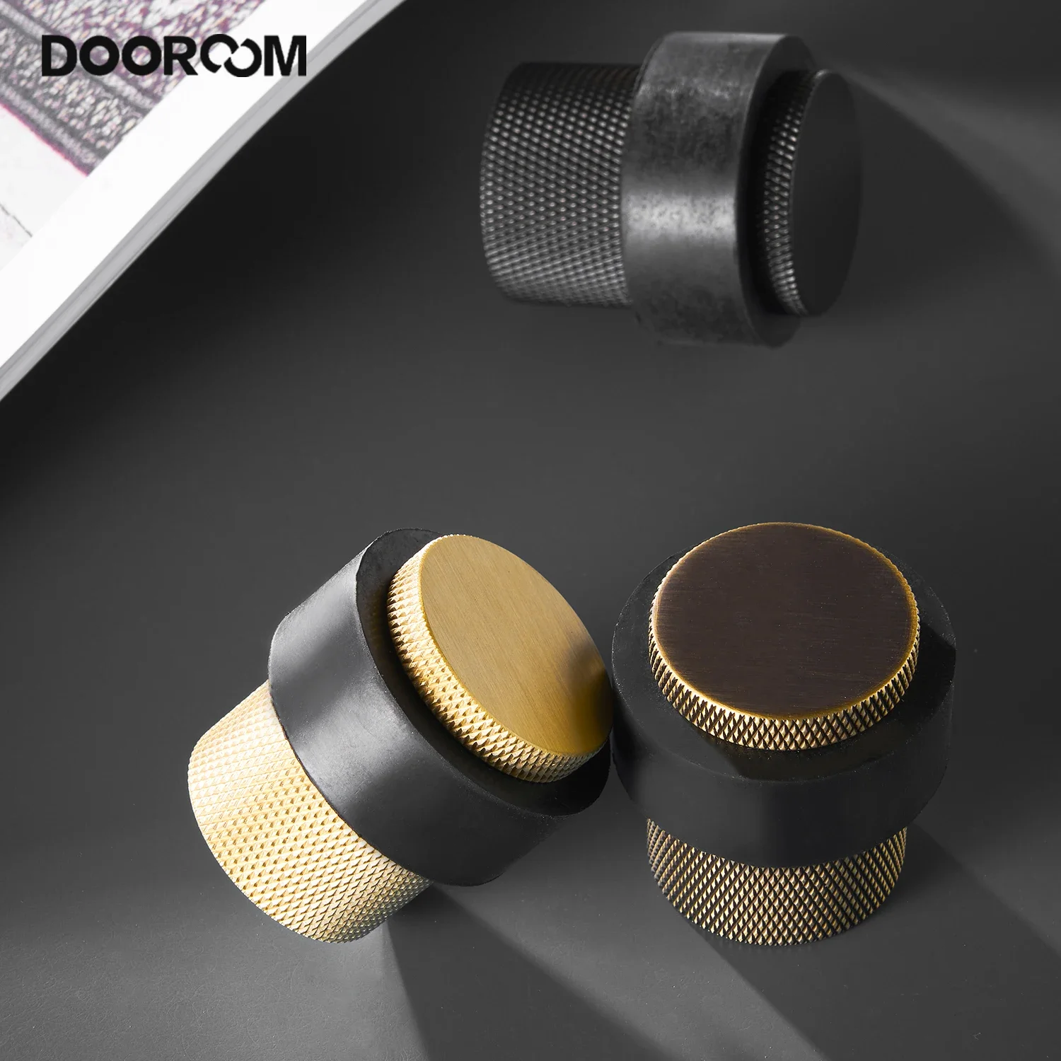 

DOOROOM Metals Door Stopper Brass Knurling Anti-Collision Buffer To Protect Walls and Furniture Self Screw Fixing Floor topes