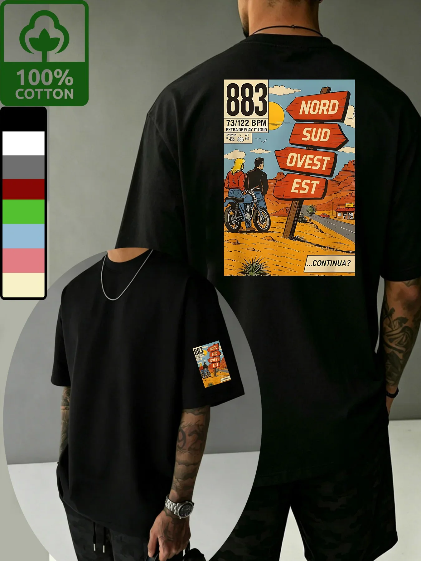 883 Retro Motorcycle Road Comic Print Short Sleeve T-Shirt American Motorcycle Culture Top Pure Short Sleeve Exquisite Tailoring