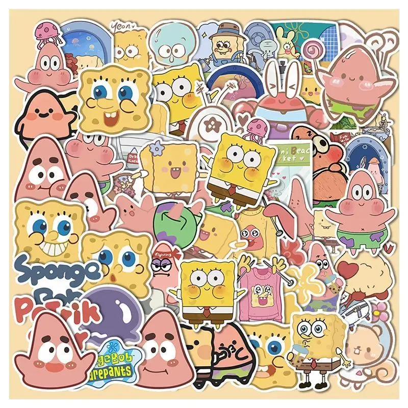 Bob Esponja Calça Quadrada e Patrick Star Adesivos, Cute Cartoon Adesivos, Caixa do telefone móvel, Notebook, Decoração Mala, Atacado, 50pcs