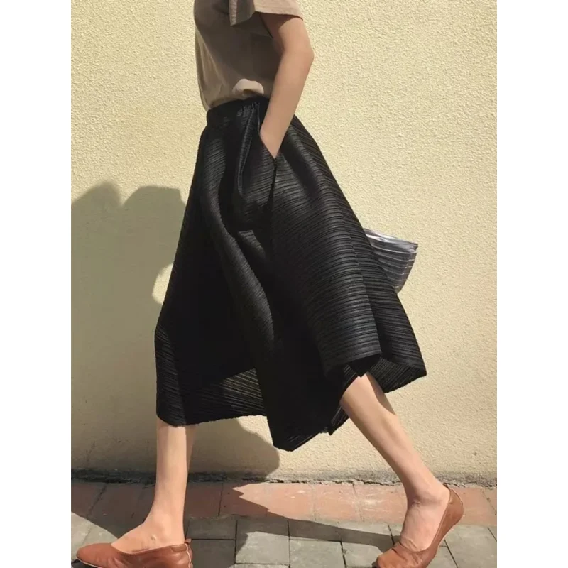 Style Pleated Culottes Irregular Skirt Pants Women Hemlines Umbrella-shaped Loose Wide-leg Pants Summer Casual Pantalos