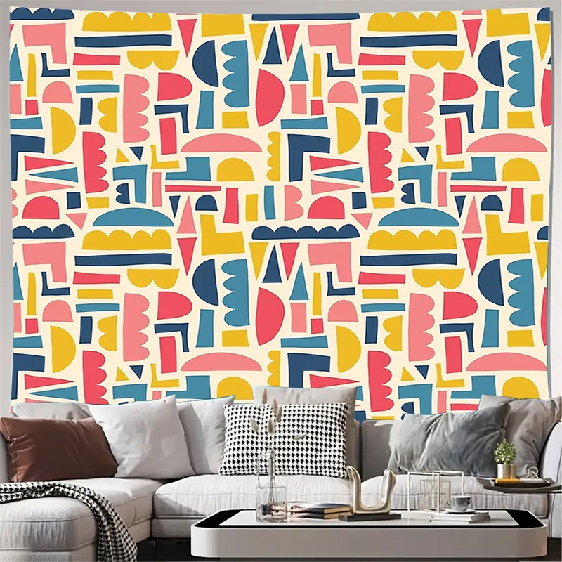 

Boho Wall Tapestry Aesthetic Room Decor Abstract Geometric Wall Hanging Dorm Room Decor Hippie Tapestry Large Wall Art Textured