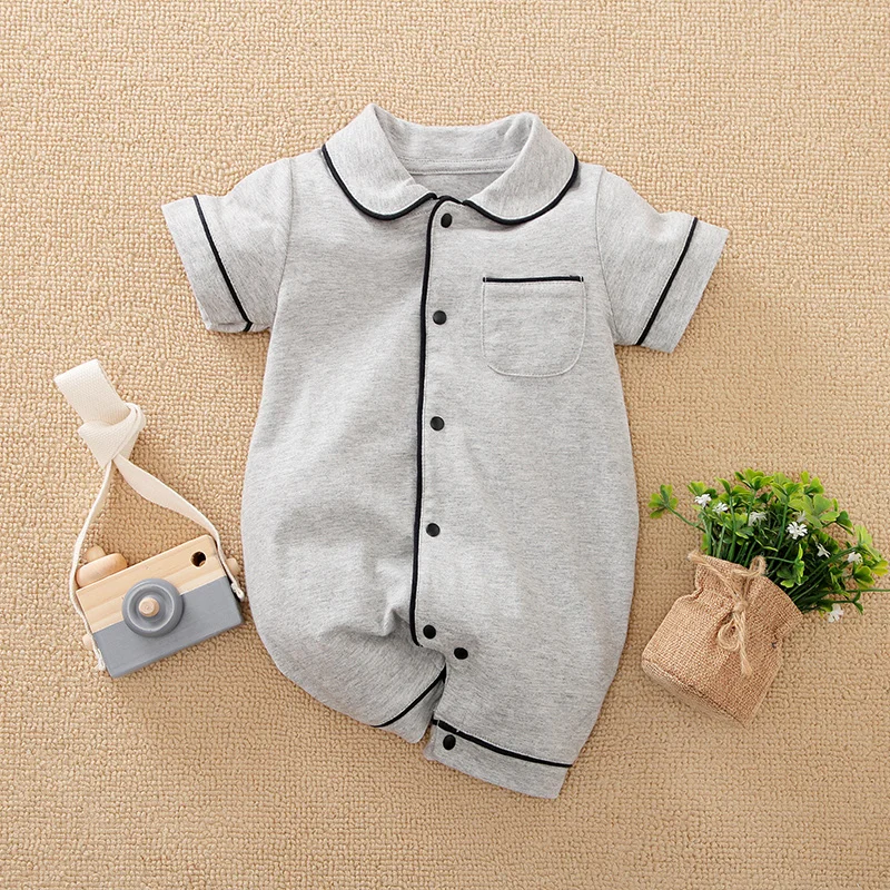 0-18M Baby Boys Girls Pajamas gray cotton summer Newborn Infant short sleeve jumpsuit Comfortable high quality baby clothing