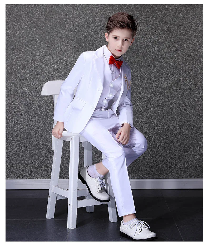 Kids White Baptism Suit Flower Boys Wedding Dress Children Photograph Tuxedo Party Wear Teenager Graduation Birthday Costume