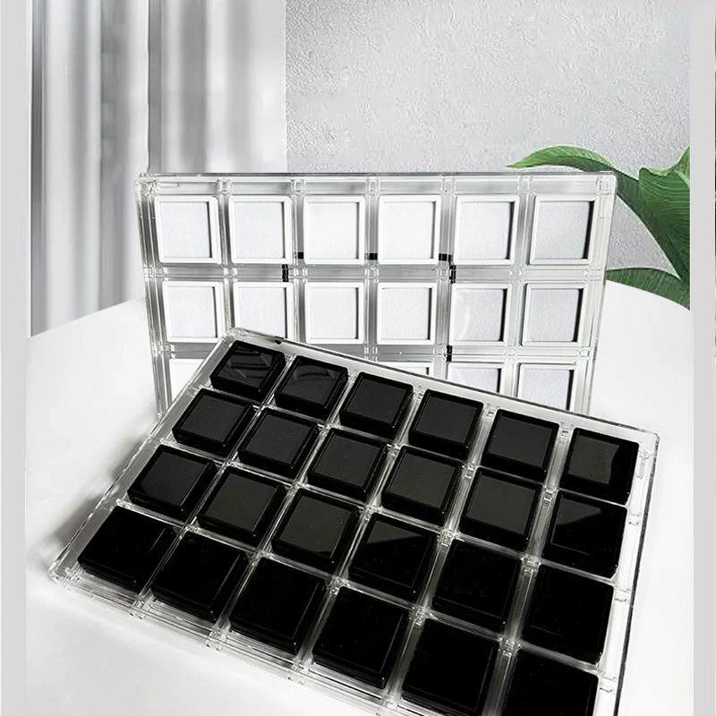 24-Grid Acrylic Gemstone Display Tray with 4cm Memory Foam Gem Storage Boxes, Loose Diamond Organizer Case for Counter Showcase