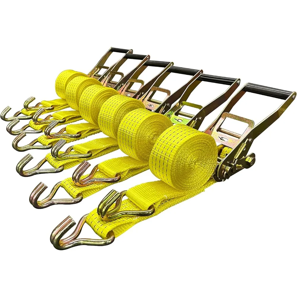 

Упаковка из 6 прочных ремней с храповым механизмом размером 2 x 15 дюймов и J-образными крючками, емкость 5000 фунтов для надежных связывания
