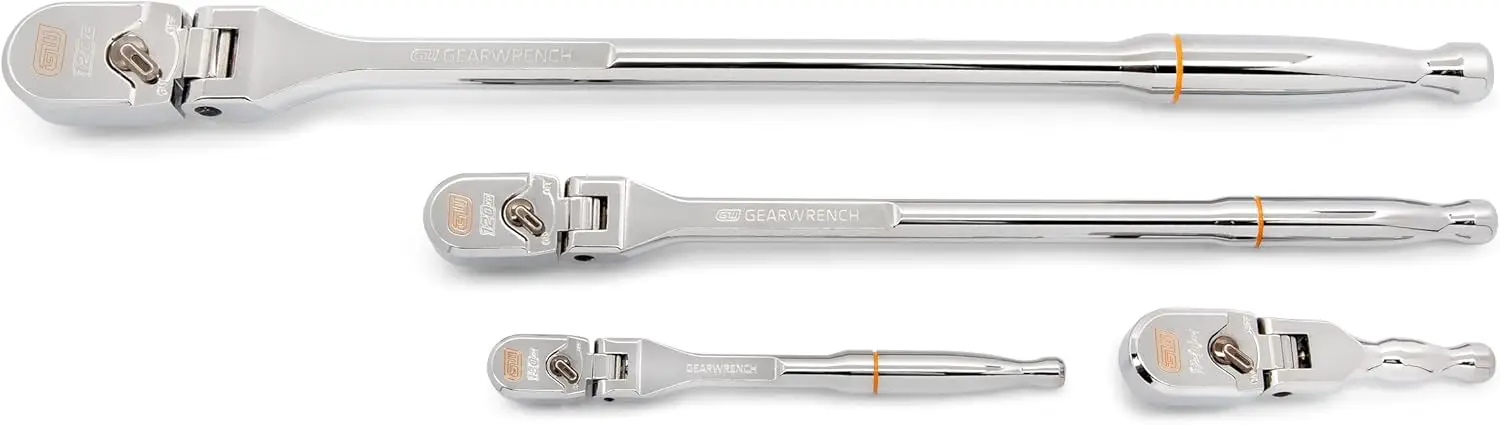 

120XP Flex Handle Ratchet Set, 4 Piece 1/4", 3/8", 1/2" Drive, Full Polish, 3° Swing Arc