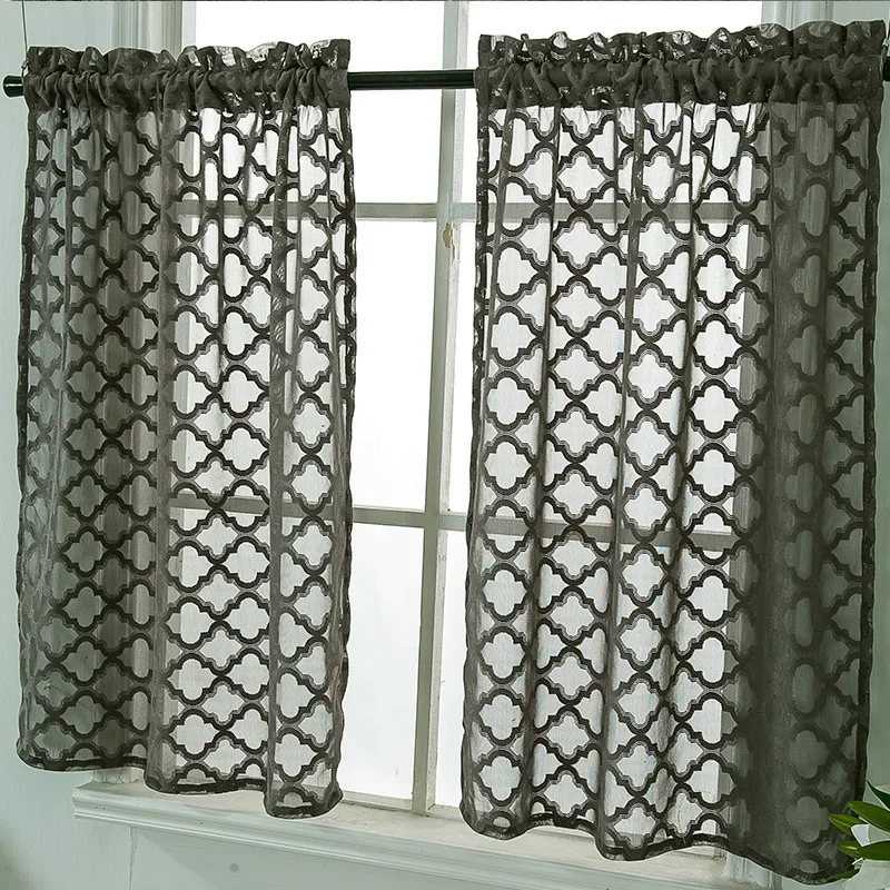 HOLAROOM Stripe Curtains Cream White Gray Classic Rod Curtain Coffee Room Window Lace Fabric valances For Living Room Decoration