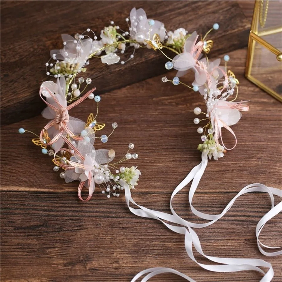 Korean Girls Bridal Headband Imitated Pearl crystal Hair Headdress Flower Wreath Bride Garland Head Hoop Wedding Headbands Hair