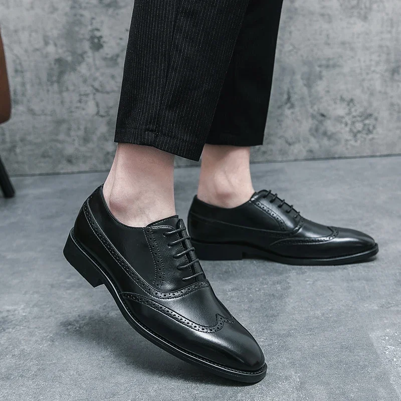 Black Oxford Shoes for Men Lace-up Square Toe Spring Autumn Handmade Men Dress Shoes Size 38-46