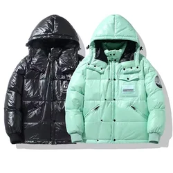 2023 NEW White Duck Down Jacket Short Letter Silver Shiny Men's And Women's Hooded Thick Loose Down Jacket Men's Clothes