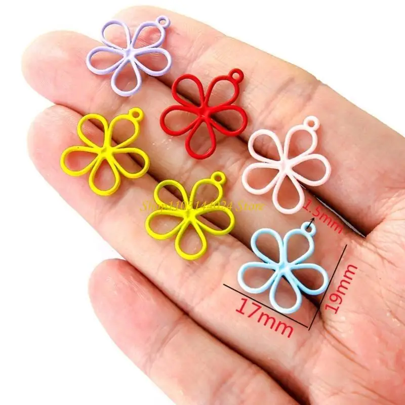 N5KE 10Pcs Five Petal Flower Hollow Frame Charm Alloy Open Back Bezel Pendants for DIY lower Jewelry Bracelet Necklace Craft