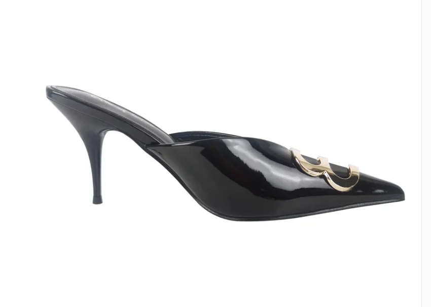 Casual Leather Sexy Pointed Toes Mule Slippers Design Women Thin High Heel Satin Shoes Dress Lady Outside Shoes Summer