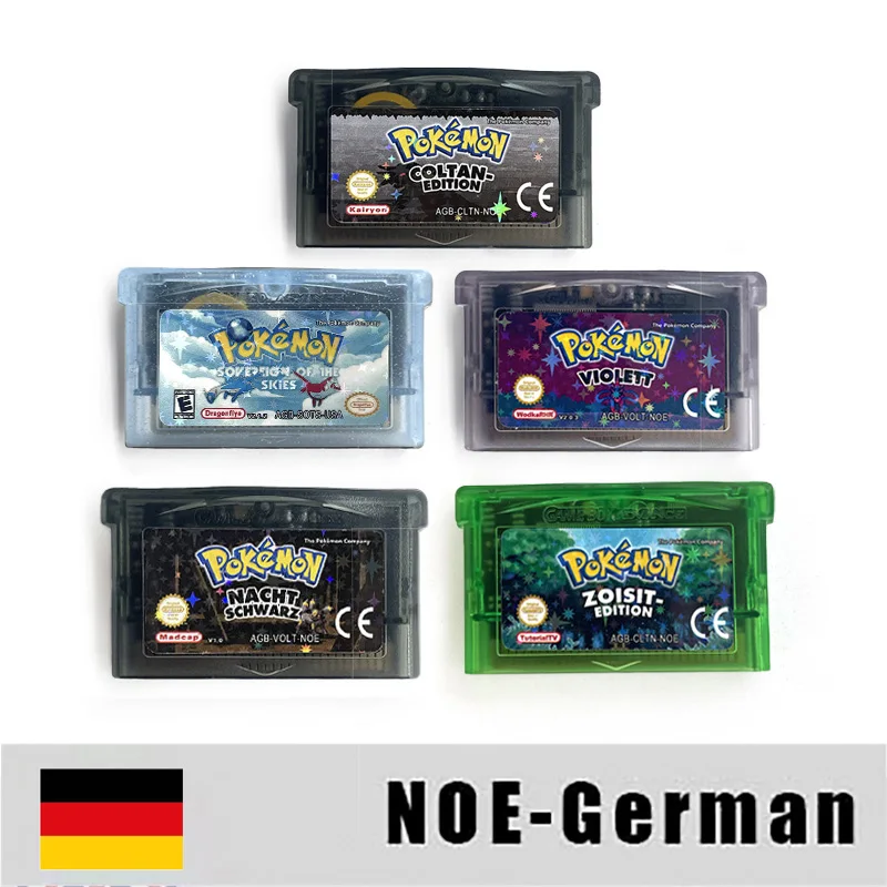 Cartucho NOE German RTC 1M Flash Pokemon Zoisite Sovereign of the Skies Coltan Violet Night Black ROM Hack para GBA