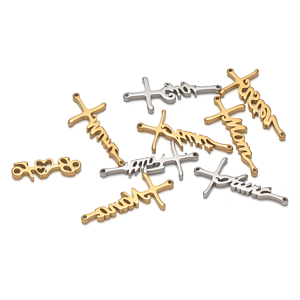 5pcs Stainless Steel Mom Mother's Day Charms Connectors for Family Member Necklace Pendant DIY Jewelry Making Bracelets Findings