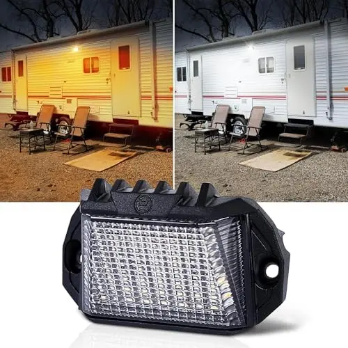 

RV LED Porch Light 1300LM, Dual White/Amber, Aluminum Exterior Light for Camper, Trailer, Truck, 5th Wheel