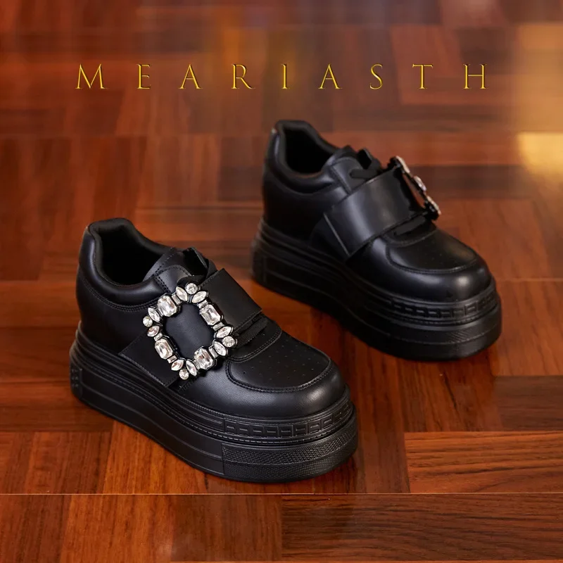 

Autuspin/белые туфли на массивном каблуке 5 см, женские повседневные лоферы из натуральной кожи на платформе и скрытом каблуке с украшением в виде крючка с кристаллами