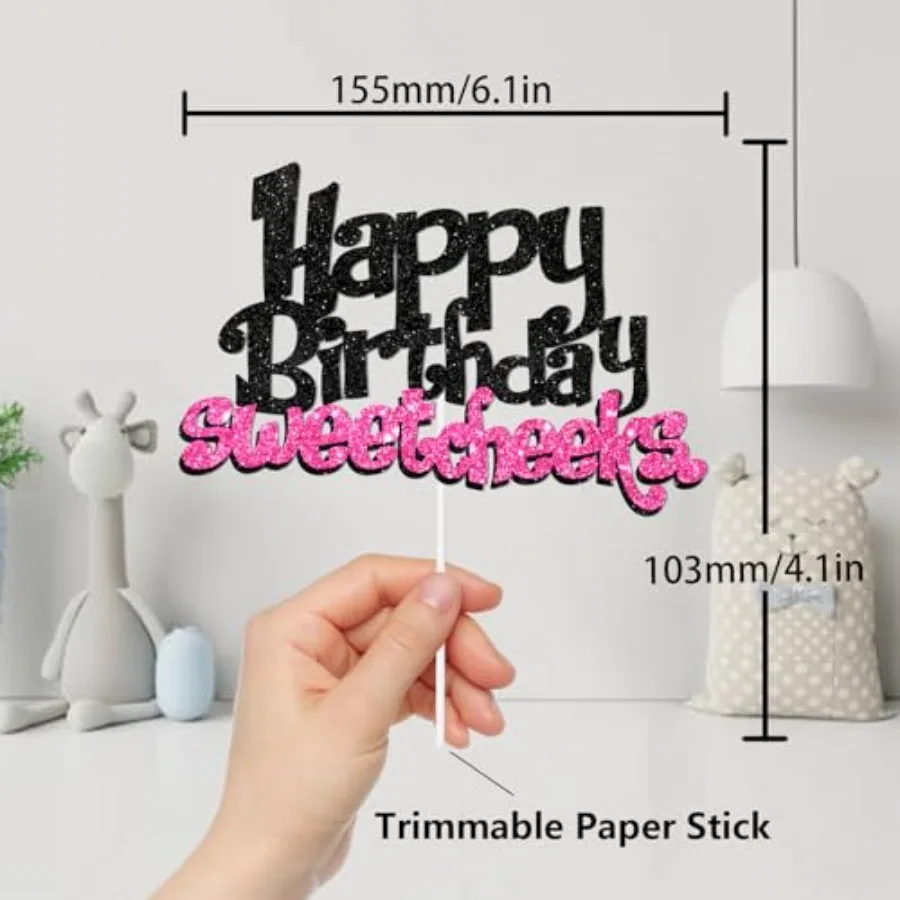 Pink Glitter Sweet Cheeks Cake Topper Cheer to Bridal Shower Queen Theme Bachelorette Party Decoration for Women Girl Happy Bir - view 2