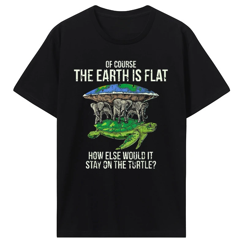 Turtle Elephants Graphic Cotton Streetwear O-Neck Harajuku Hip Hop T-shirt Men Funny Flat Earth Society T Shirt  harajuku