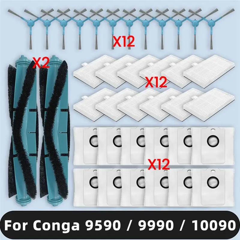 AA81-38PCS Brush Dust Bag And Filter Set For Cecotec Conga 9590 9990 10090 Vacuum Cleaner Accessories Replacement Parts