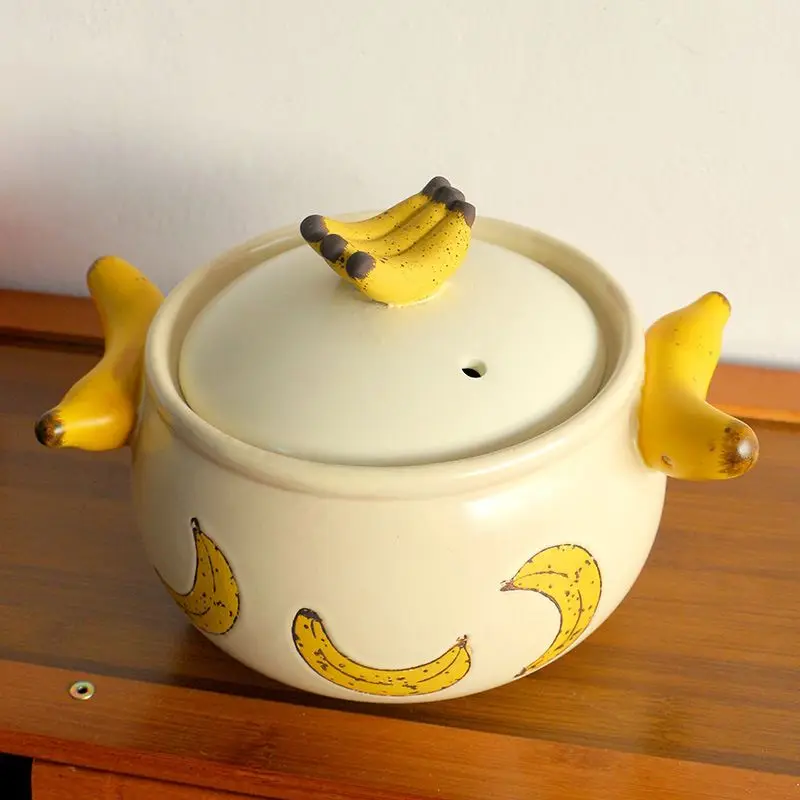 1200ml Creative Banana Ceramic Casserole, Home Stew Pot, Gruel Little Pan Rice Casseroles, High Temperature Resistant Casserole