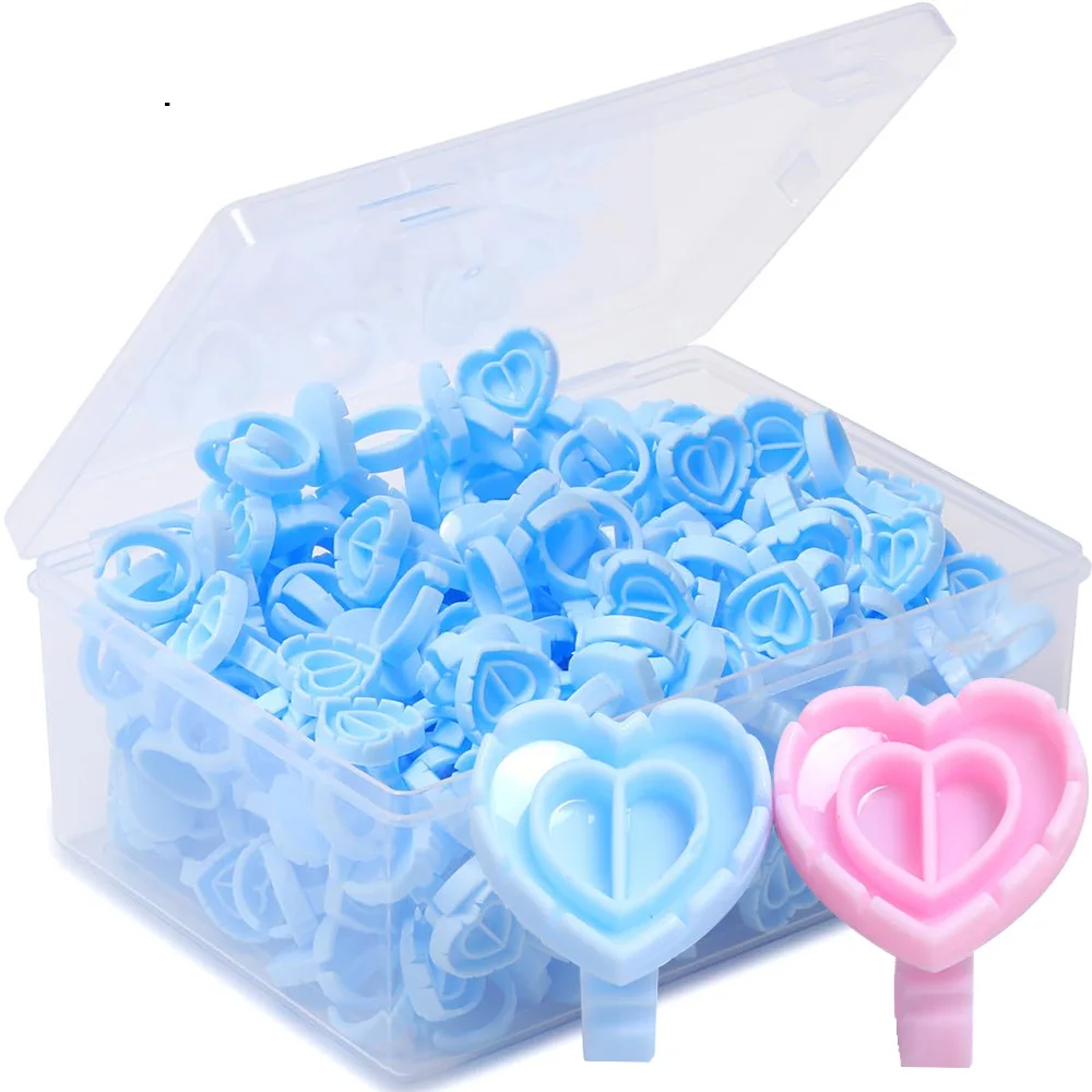 Caja de 100 Uds. De pegamento para extensión de pestañas, anillo floreciente, taza con forma de corazón, bandeja de pegamento integrada para pestañas, tazas para extensiones de pestañas
