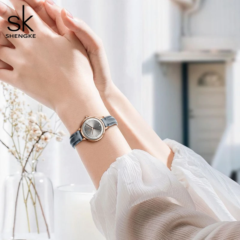 Shengke Women Watches Slim Leather Strap Mini Dial Japanese Quartz Movement Elegant Relogio Feminino Gift Watch Reloj Mujer Girl