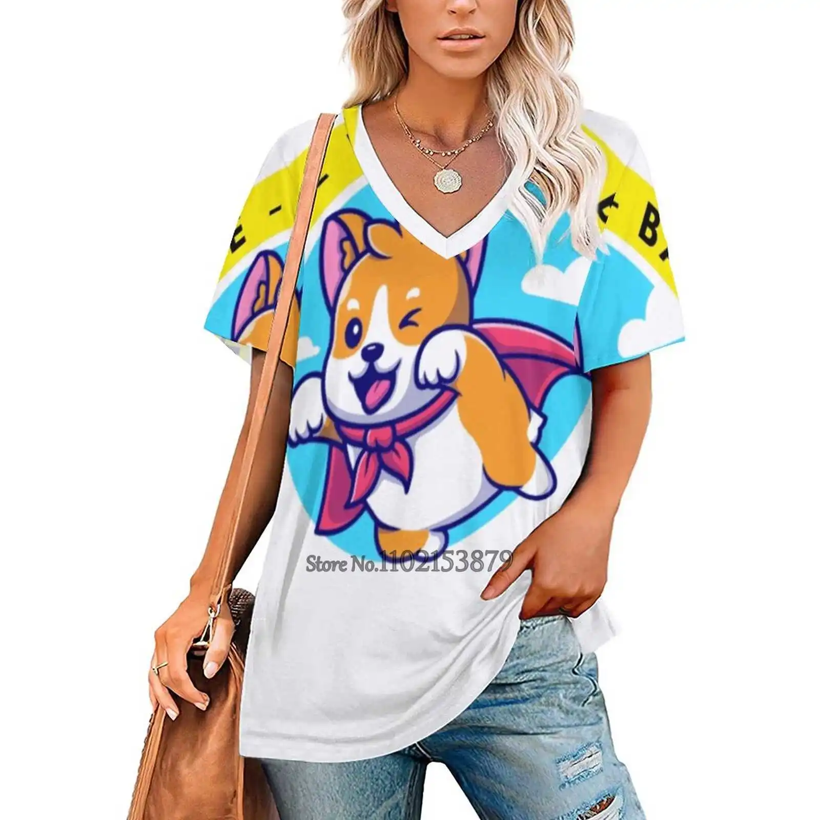 Flying Dog Women Print T-Shirt Summer Casual Tops Streetwear T Shirt Boho Ladies Top Shifumart Dog Flying Dog Live Laugh Bark