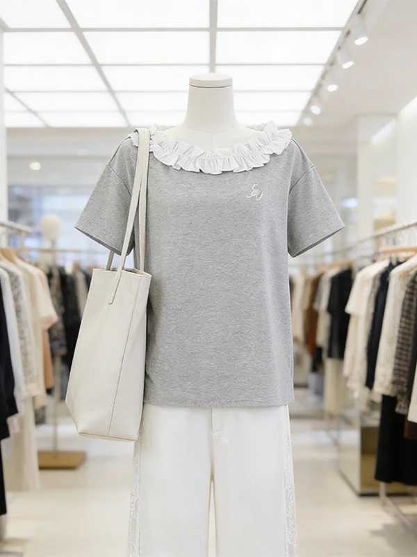 

Gray Short Sleeve Top And Casual Pants plus Size Summer Outfit Design Sense Slimming Two-Piece Set Available in Brick-and-Mor...