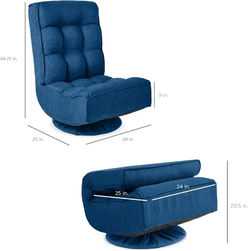 Reclining Folding Floor Gaming Chair for Home, Office, Lounging, Reading w/ 360-Degree Swivel, 4 Adjustable Positions